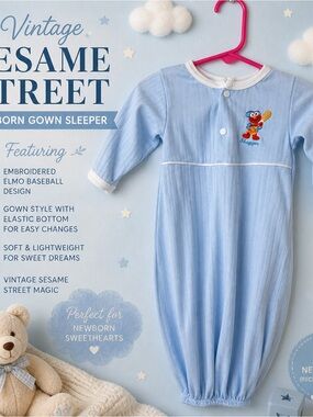 Sesame Street Light Blue Embroidered Elmo Gown Sleeper